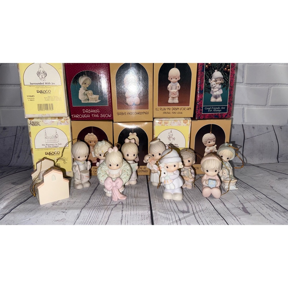 Precious Moments Christmas Ornament Lot Enesco Porcelain Vintage Figures w Boxes